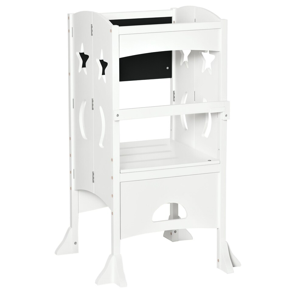 image 1 of HOMCOM Kids Step Stool Toddler Kitchen Stool with Blackboard Lockable Handrail 