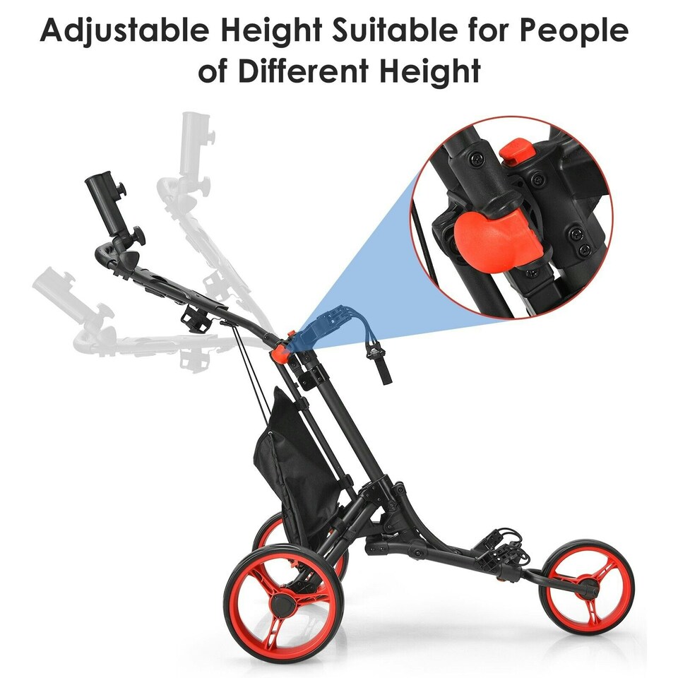 image 1 of COSTWAY 3 Wheel Golf Push Cart Folding Golf Holder Red