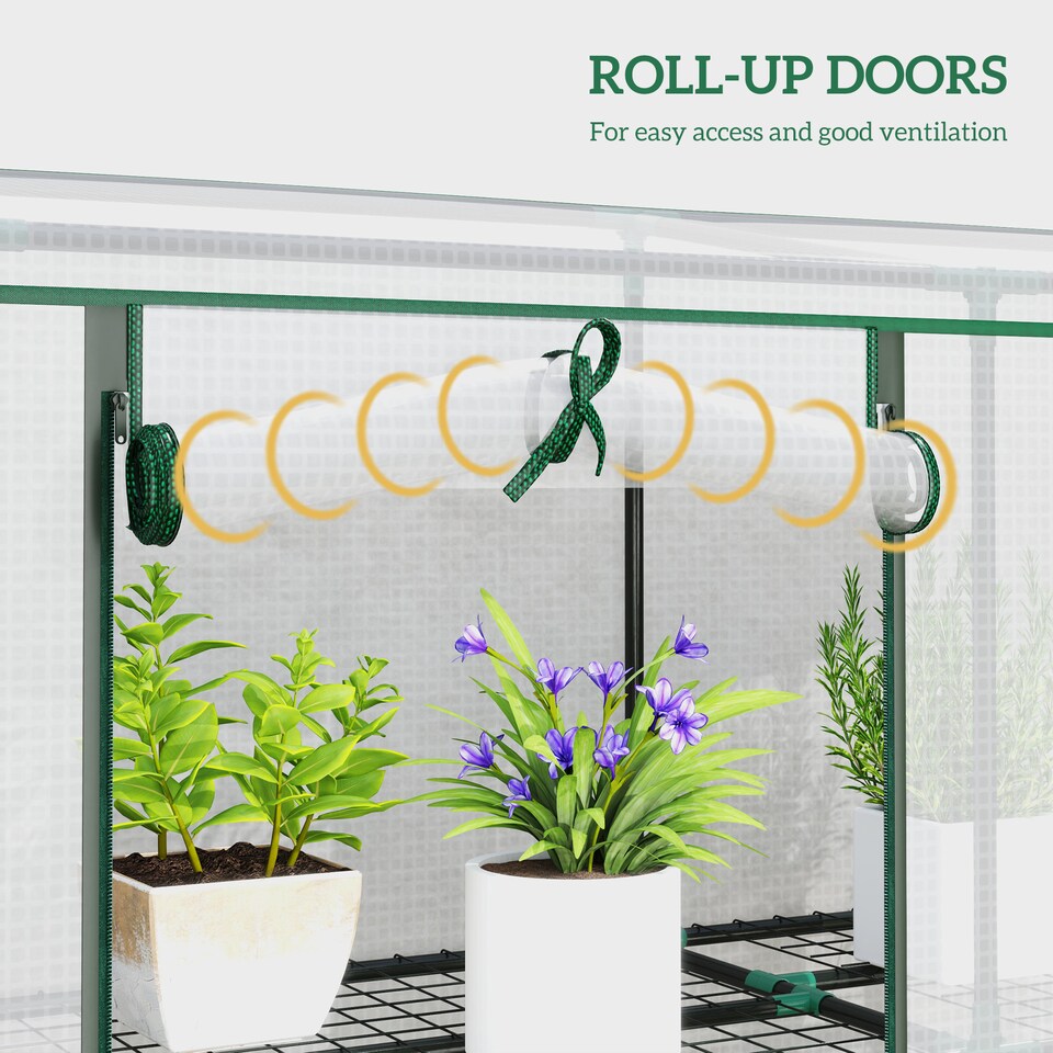 image 1 of Outsunny 3 Tier Lean-to Mini Greenhouse with Plastic Cover, White