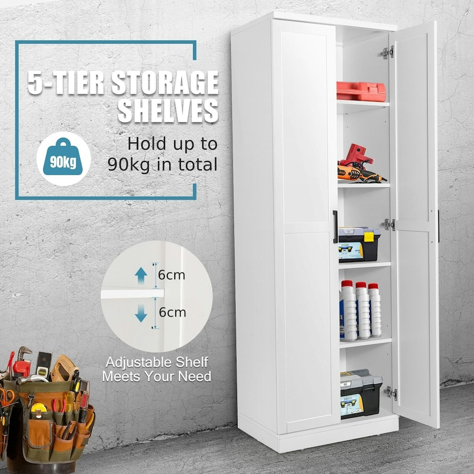 image 1 of COSTWAY Wooden Storage Cabinet with 2 Doors and Adjustable Shelves White