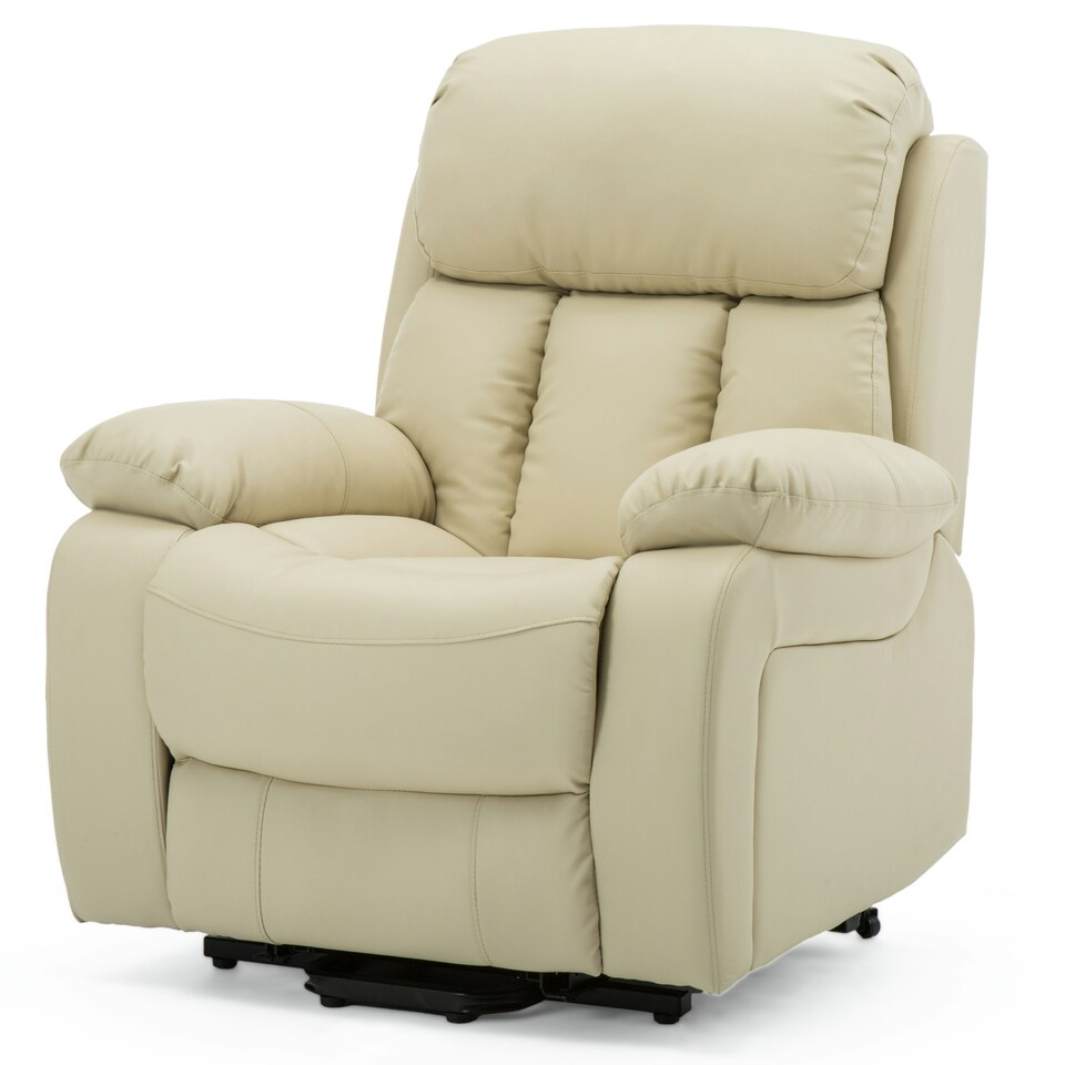 image 1 of Chester Single Motor Rise Recliner Bonded Leather Heat & Massage Chair (Cream)
