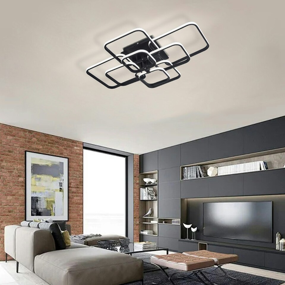 image 1 of Living and Home Contemporary LED Energy-efficient Light-adjusted Semi Flush Ceiling Light, Black