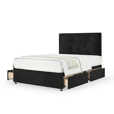 Majestic 1000 Pocket Sprung Black Naples Velvet 4 Drawer Divan Set And Valencia Headboard Double
