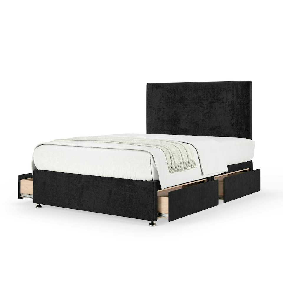 image 1 of Majestic 1000 Pocket Sprung Black Naples Velvet 4 Drawer Divan Set And Valencia Headboard Double