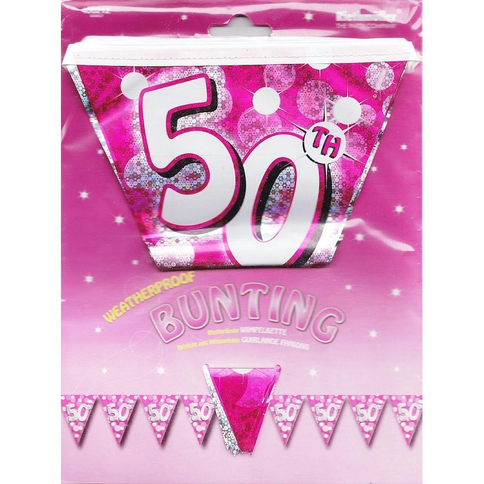 Amscan Foil Sparkle 50th Birthday Bunting - Pink/Silver - One Size