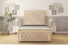 Sloomy Sofia Gold Sand Naples Bed Frame With 50" Upholstered Headboard 2'6 Small Single
