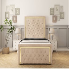 Sloomy Sofia Gold Sand Naples Bed Frame With 50" Upholstered Headboard 2'6 Small Single