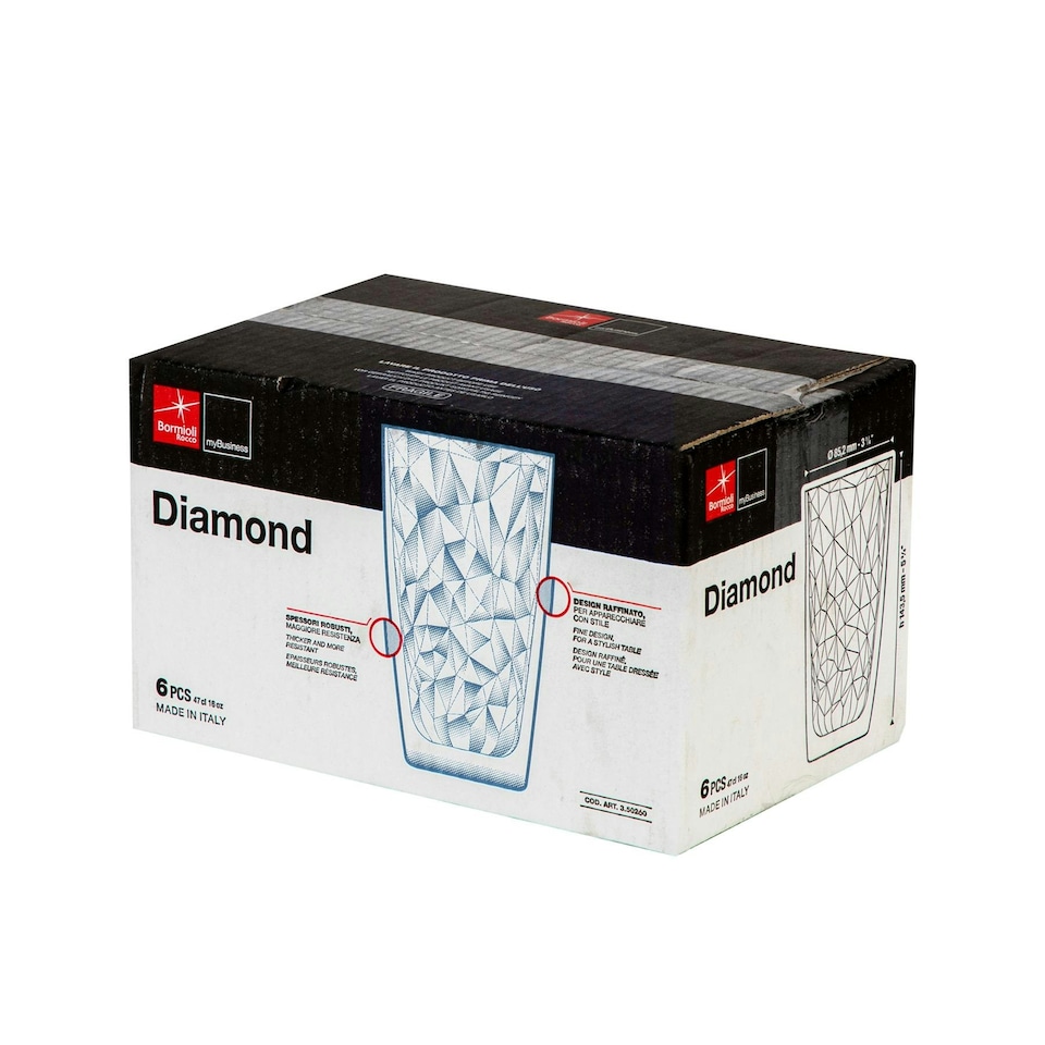 image 1 of Bormioli Rocco Diamond Highball Glasses - 470ml - Blue - Pack of 6 Blue