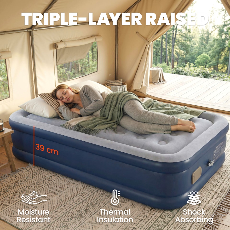 image 1 of Outsunny Inflatable Mattress, Air Bed with Built-in Pump | Grey | Grey | Double