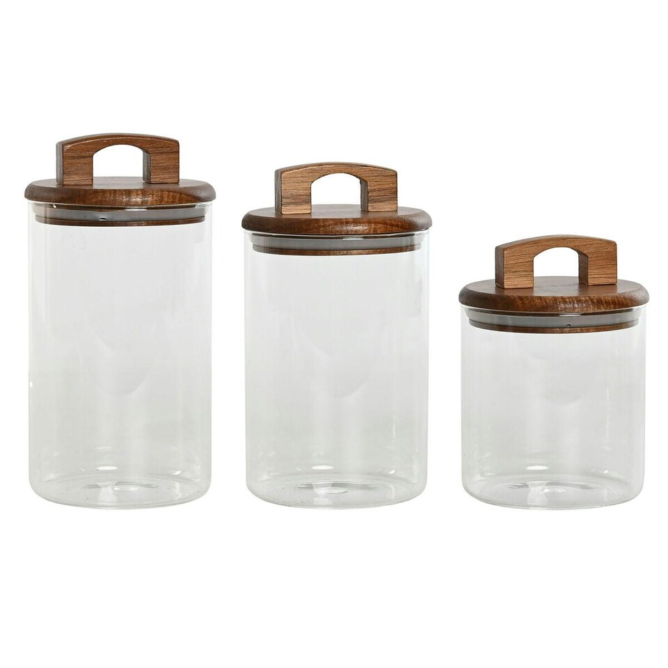 image 1 of 3 Tubs Home ESPRIT Brown Transparent Acacia Borosilicate Glass 650 ml 900 ml 1 L 3 Pieces