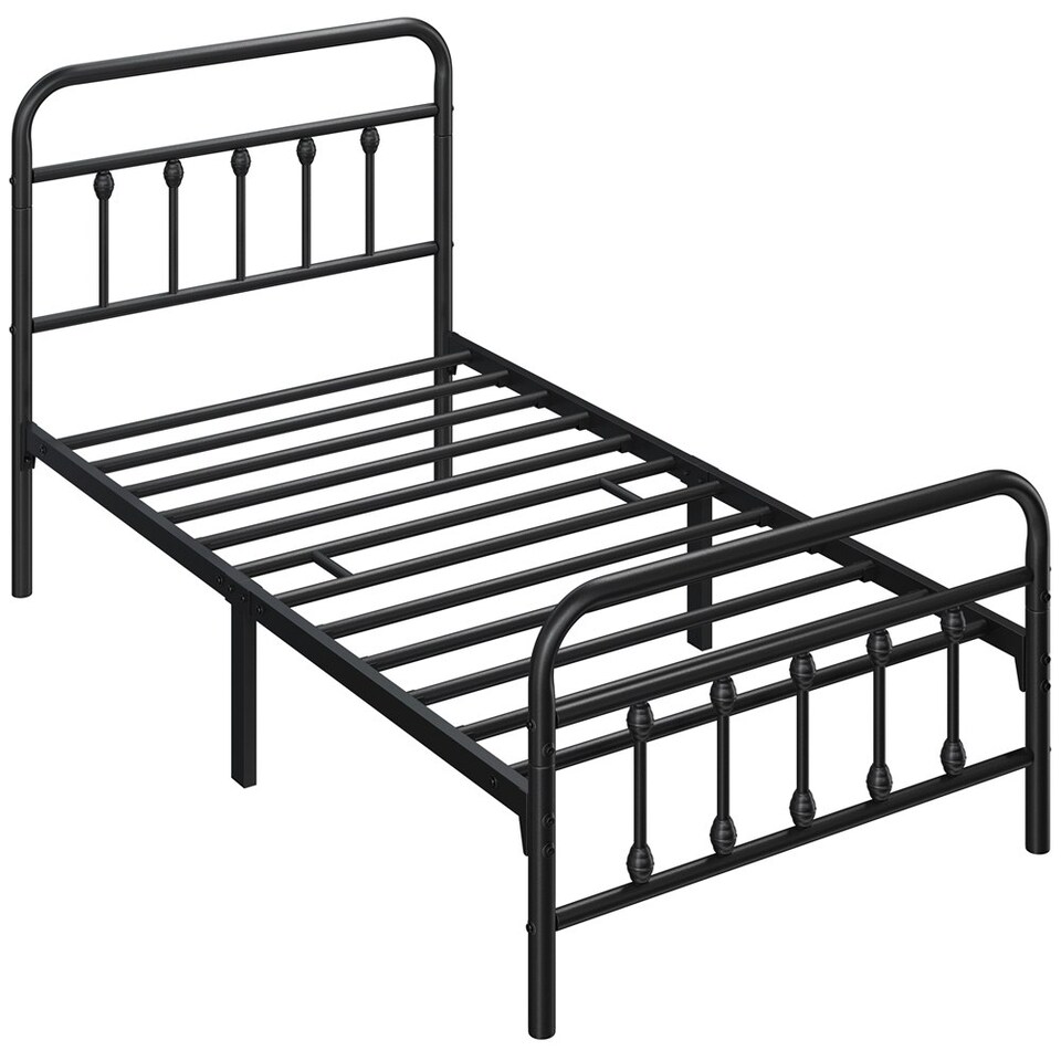 image 1 of Yaheetech 3ft Single Vintage Iron Platform Bed with High Headboard Black