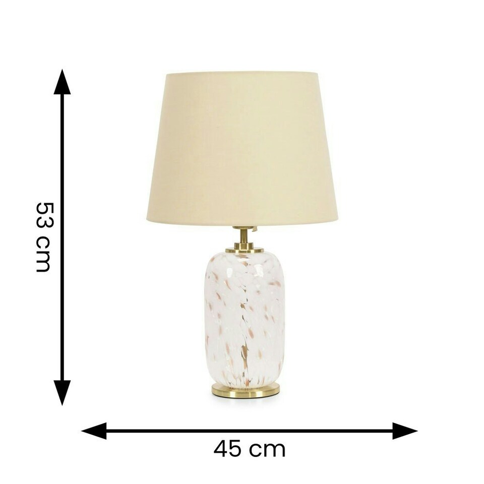 image 1 of ValueLights India Beige Tapered Shade on Rounded White Confetti Glass Table Lamp with Bulb