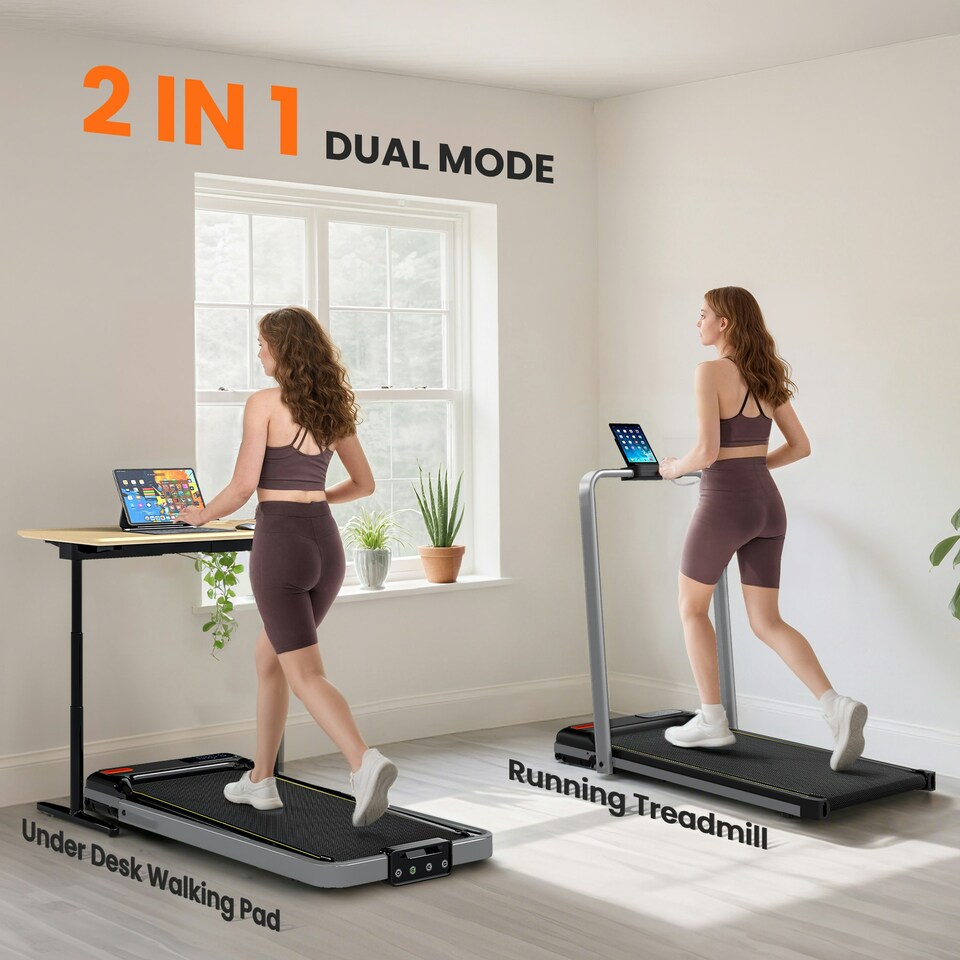 image 1 of SPORTNOW Folding Treadmill Under Desk Walking Pad with Incline, Silver Tone
