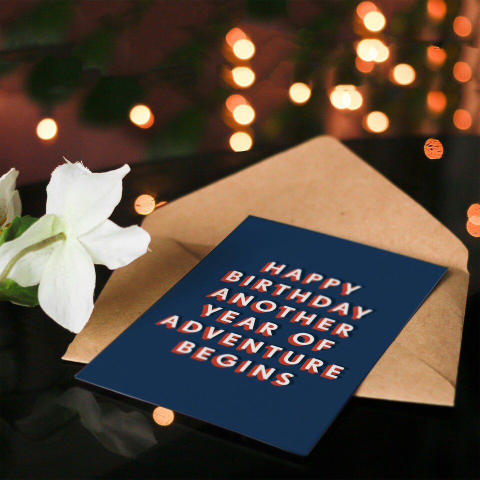 image 1 of Another Year Of Adventure Begins Modern Bold For Him Birthday Card
