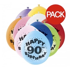 Unique Party Happy 90th Birthday Latex Balloons (Pack of 10) - Multicoloured - One Size