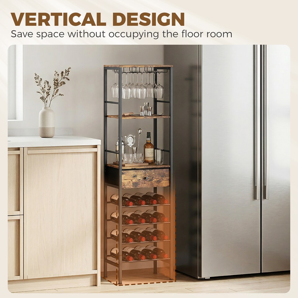 image 1 of HOMCOM Wine Bar Cabinet 16-Bottle Wine Rack Rustic Brown