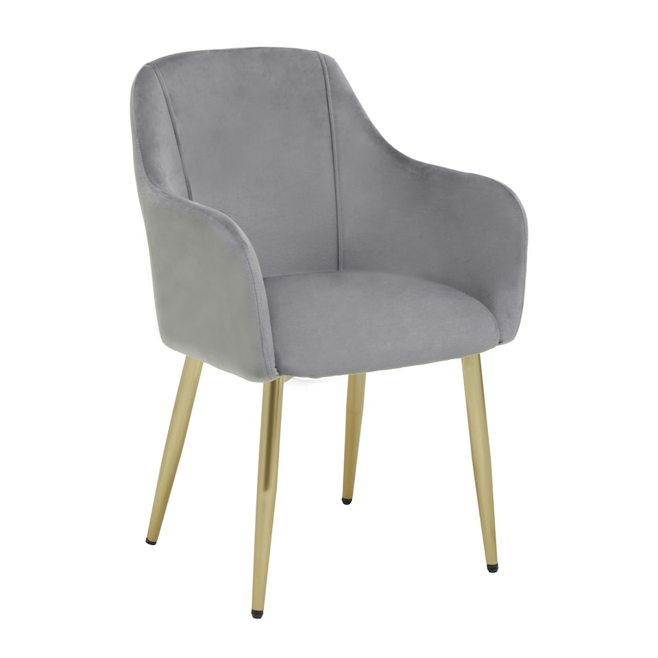 image 1 of Interiors by Premier Grey Velvet Dining Chair, Mid-Century Modern Velvet Dining Chair, Stylish Grey and Gold Dining Chair