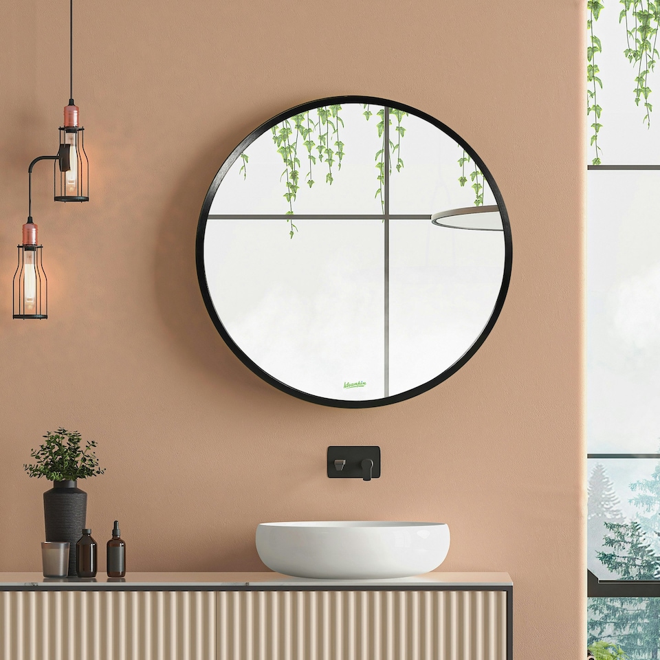 image 1 of kleankin Round Bathroom Mirror, Modern Wall Mirror Aluminium Frame, 40x40 cm