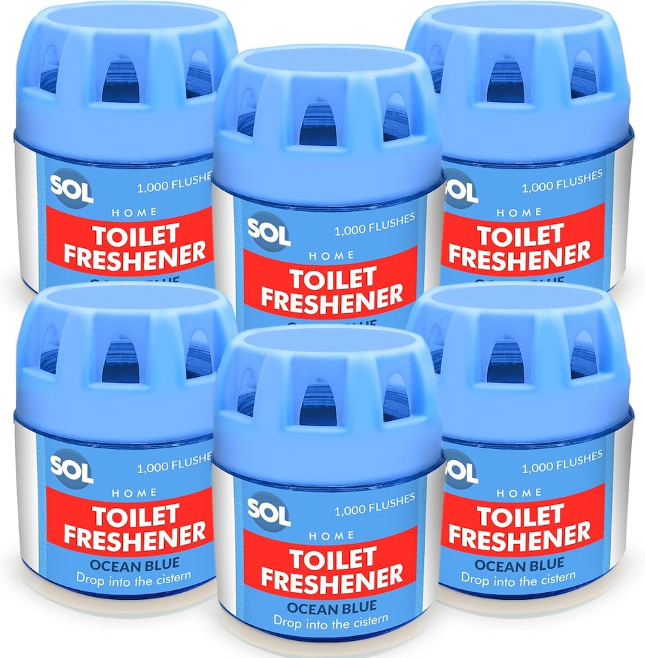 image 1 of 6pk x 70g Toilet Fresheners – Ocean Scented Blue Cistern Blocks, Lasts 1000 Flushes, Prevents Limescale & Cleans for Fresh Bathroom Air