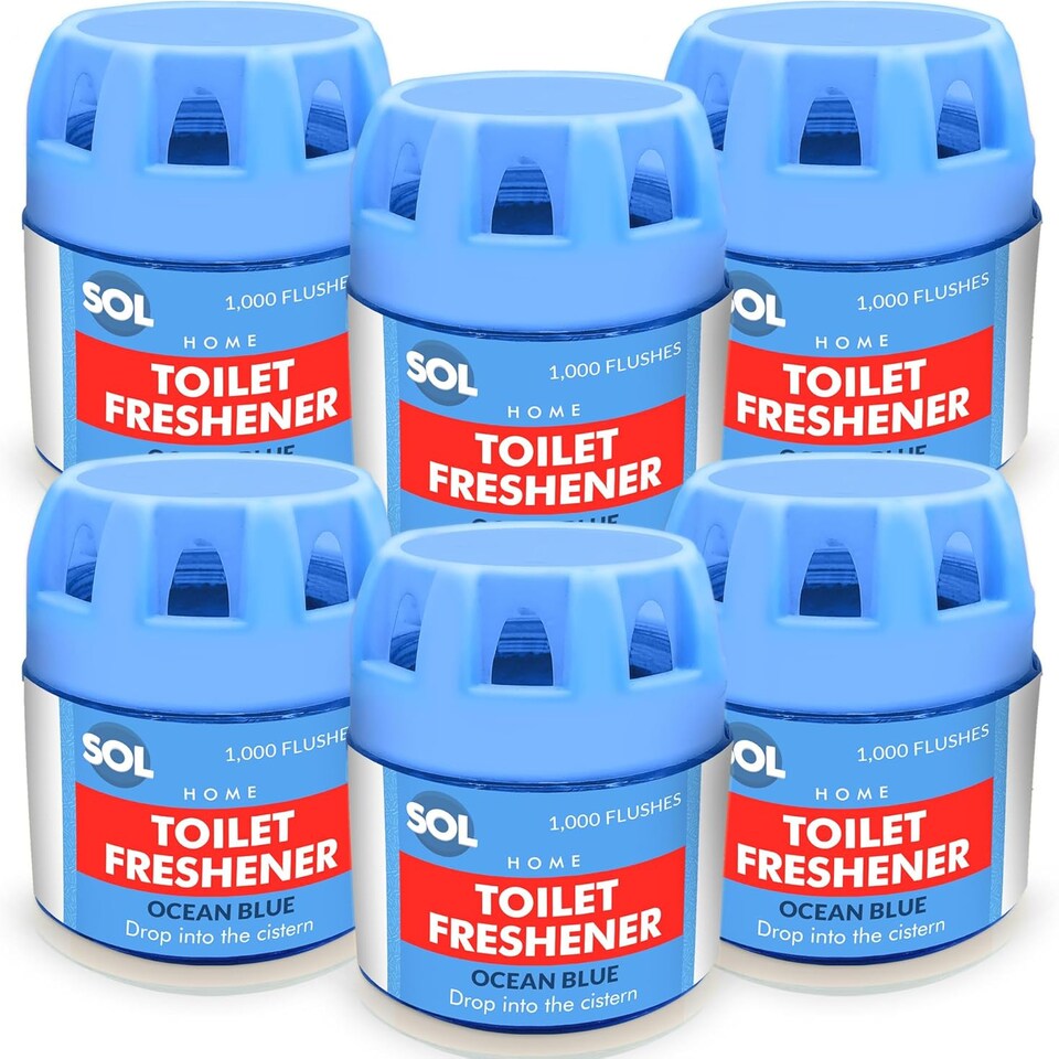 image 1 of 6pk x 70g Toilet Fresheners – Ocean Scented Blue Cistern Blocks, Lasts 1000 Flushes, Prevents Limescale & Cleans for Fresh Bathroom Air