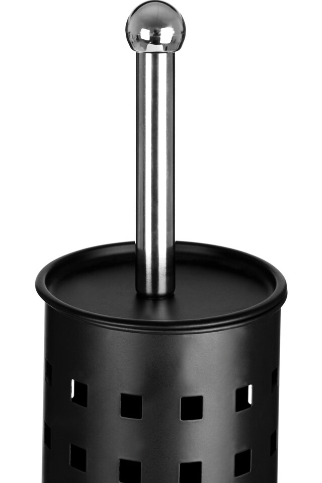 image 1 of Orsina Matt Black Square Design Toilet Brush Holder, Lavatory Brush Set With Silver Handle, Loo Brush With Holder