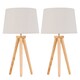 image 1 of Set of 2 Light Oak Table Lamp Bedside Lights with Natural Linen Shades | Brown | Brown | Large | 2