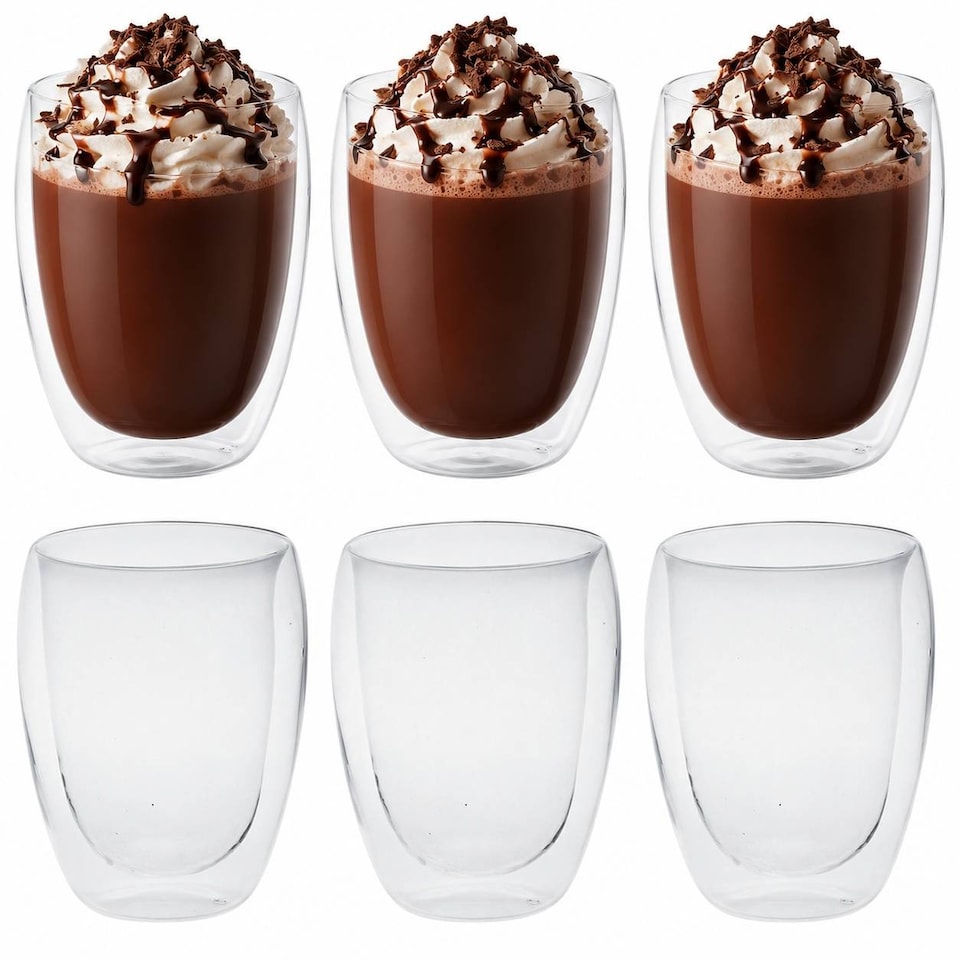 image 1 of Set of 6 Double Wall Glasses 350ml Thermal Insulated Coffee Tea Latte Mugs Cups