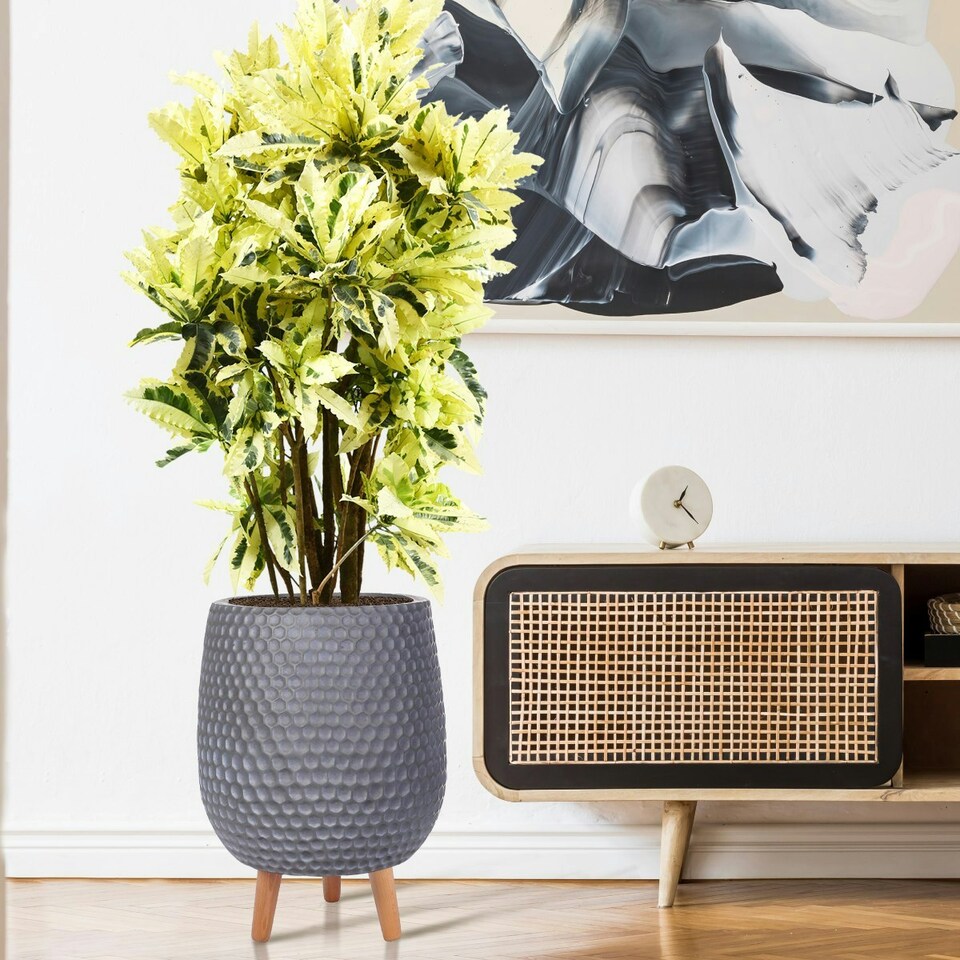image 1 of Honeycomb Style Dark Grey Planter with Legs, Round Indoor Plant Pot Stand for Indoor Plants by Idealist Lite D30 H43 cm, 19L