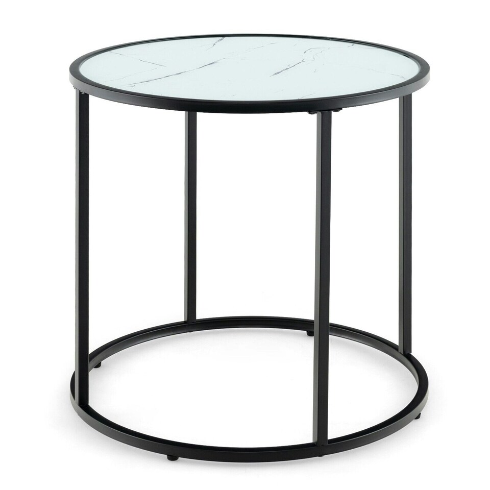 image 1 of COSTWAY Glass End Table 50cm Round Side Table White