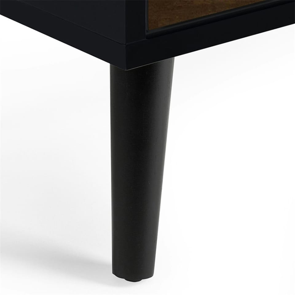 image 1 of Walnut Oak and Matt Black 2 Drawer Bedside Table