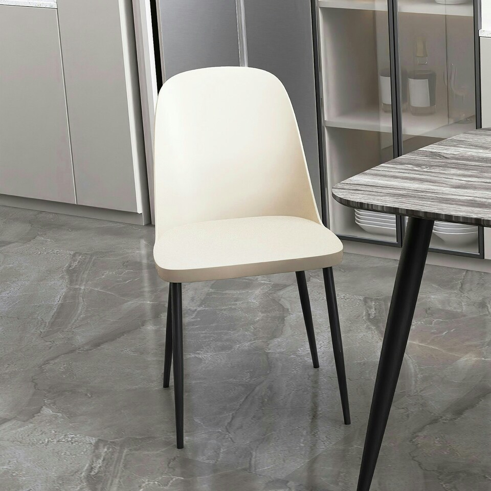 image 1 of Core Products Pair of Aspen Calico Cream Plastic Duo Chairs - Black Metal Legs Cream