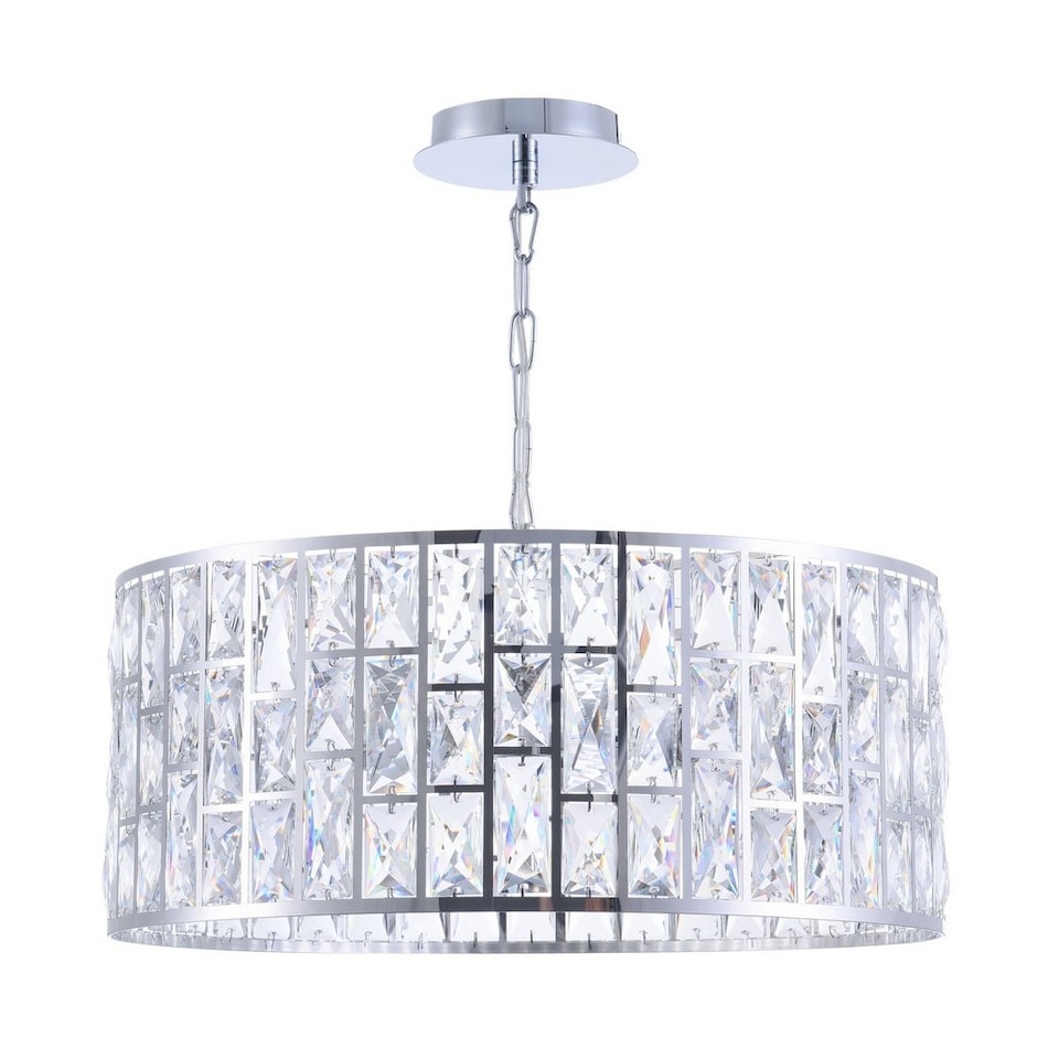 image 1 of Gelid Chandelier Cylindrical Pendant Chrome & Crystal, 4 Light, E27