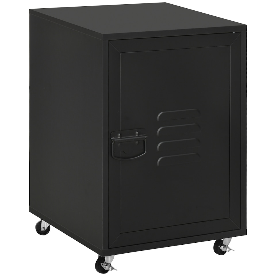 image 1 of HOMCOM Rolling Metal Filing Cabinet, Industrial Mobile Storage Cabinet with Adjustable Shelf and Wheels for Home Office Living Room, Black