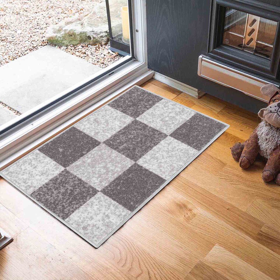 image 1 of Machine Washable Square Design Anti Slip Doormats - Runners