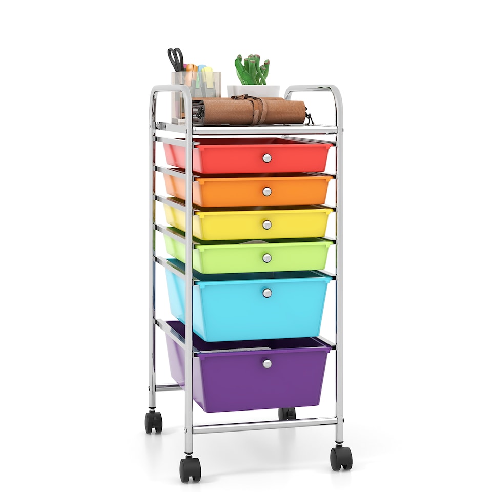 image 1 of COSTWAY 6-Drawer Organizer Cart Mobile Rolling Multi