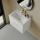 image 3 of Rio 1 Drawer Wall Hung Vanity Basin Unit - 600mm - Gloss White with Brushed Brass D Handle (Tap Not Included) White