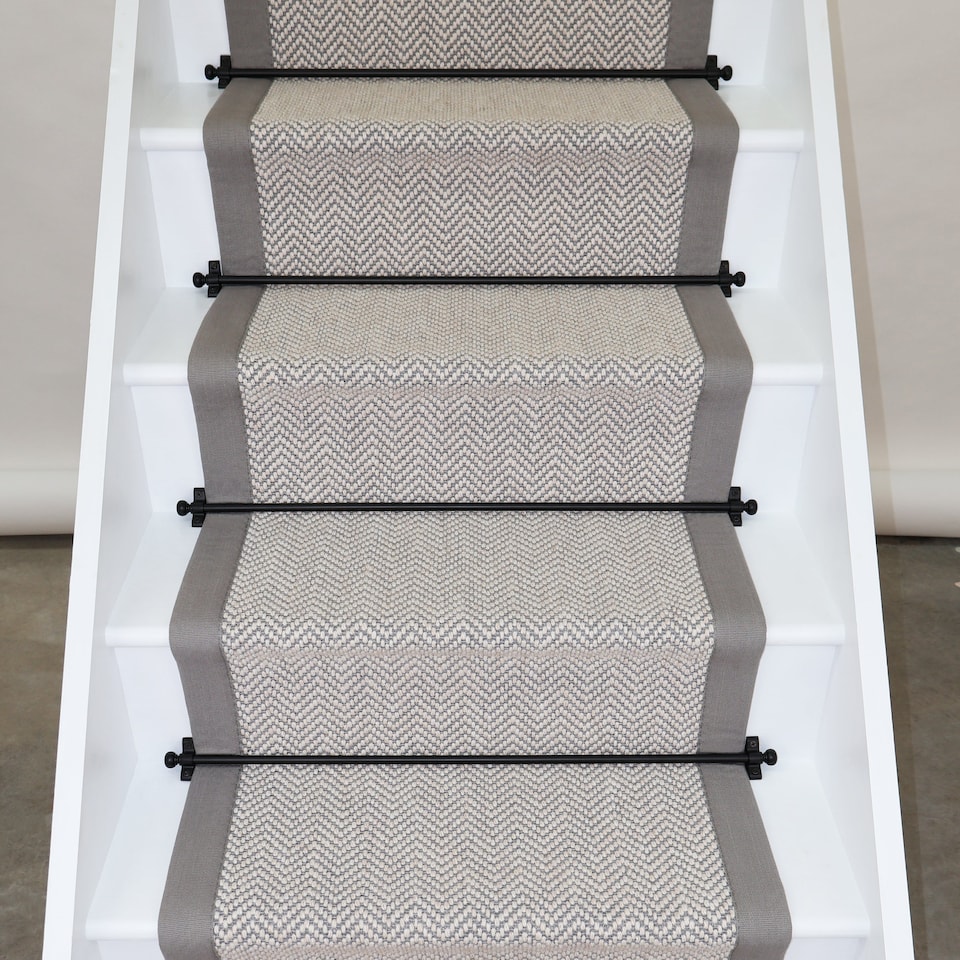 image 1 of Herringbone Dapple Wool Stair Runner with 100% Cotton Lt. Grey Border 60cm x 700cm