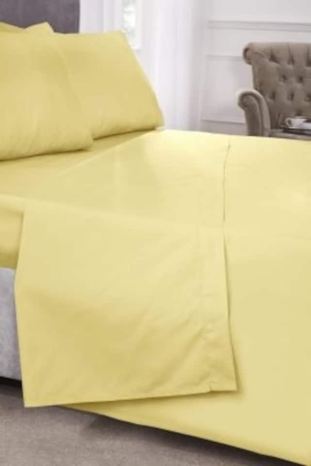 image 1 of Percale Collection 180 Thread Count Percale Flat Sheet in Lemon - Super King