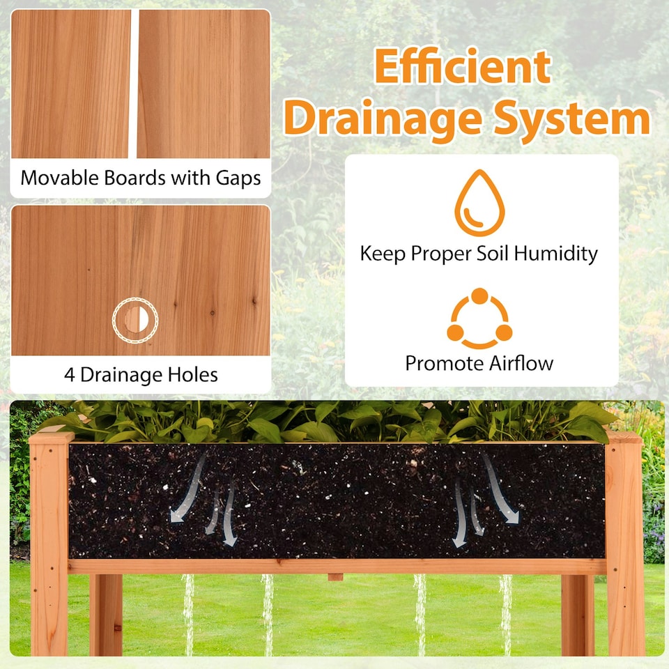 image 1 of COSTWAY Wooden Planter Box Raised Garden Bed Brown Brown