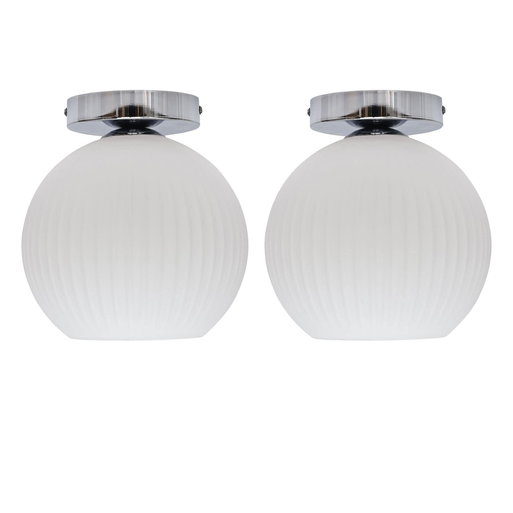 First Choice Lighting Set of 2 Betchley - White Glass Globe Chrome Ceiling Light Fittings