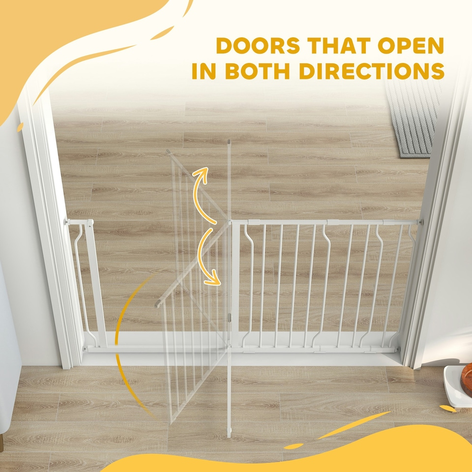 image 1 of PawHut Dog Gate Wide Stair Gate w/ Door Pressure Fit, 75-145W cm, White