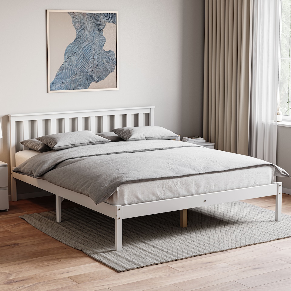 image 1 of Vida Designs Milan 5ft King Size Bed Wood Frame, Low Foot End, White, 150 x 200cm