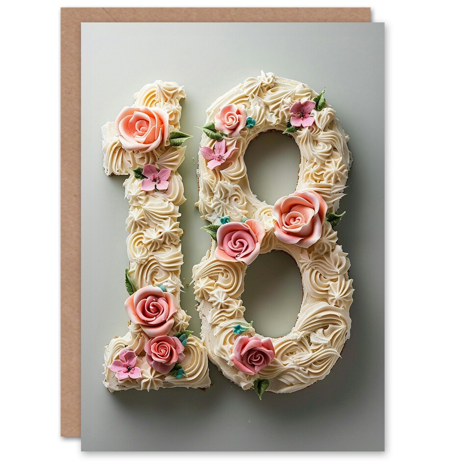image 1 of Fancy Floral Number Cake 18 Eighteen Woman Her Birthday Card