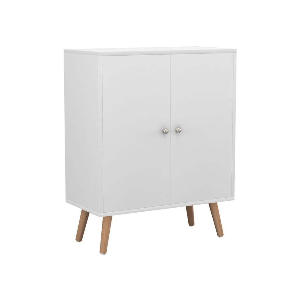 image 1 of White 60cm 2 Door Living Room Storage Cabinet w/ Shelf and Splayed Legs