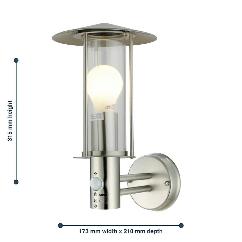 image 1 of Set of 2 Treviso - Stainless Steel PIR Sensor Outdoor Security Lights | Grey | Brushed stainless steel and clear glass | Small | 2