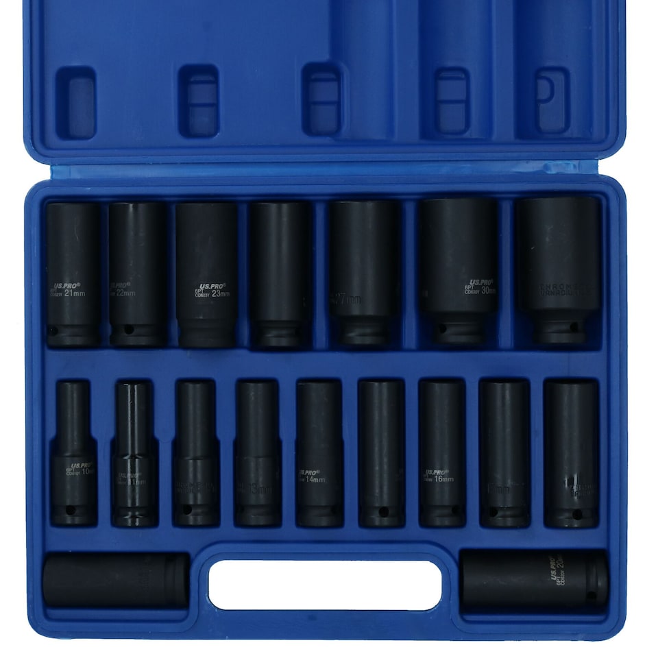 image 1 of 1/2in Drive Deep Metric Impact 6 Point Single Hex Sockets 10 – 32mm 18pc