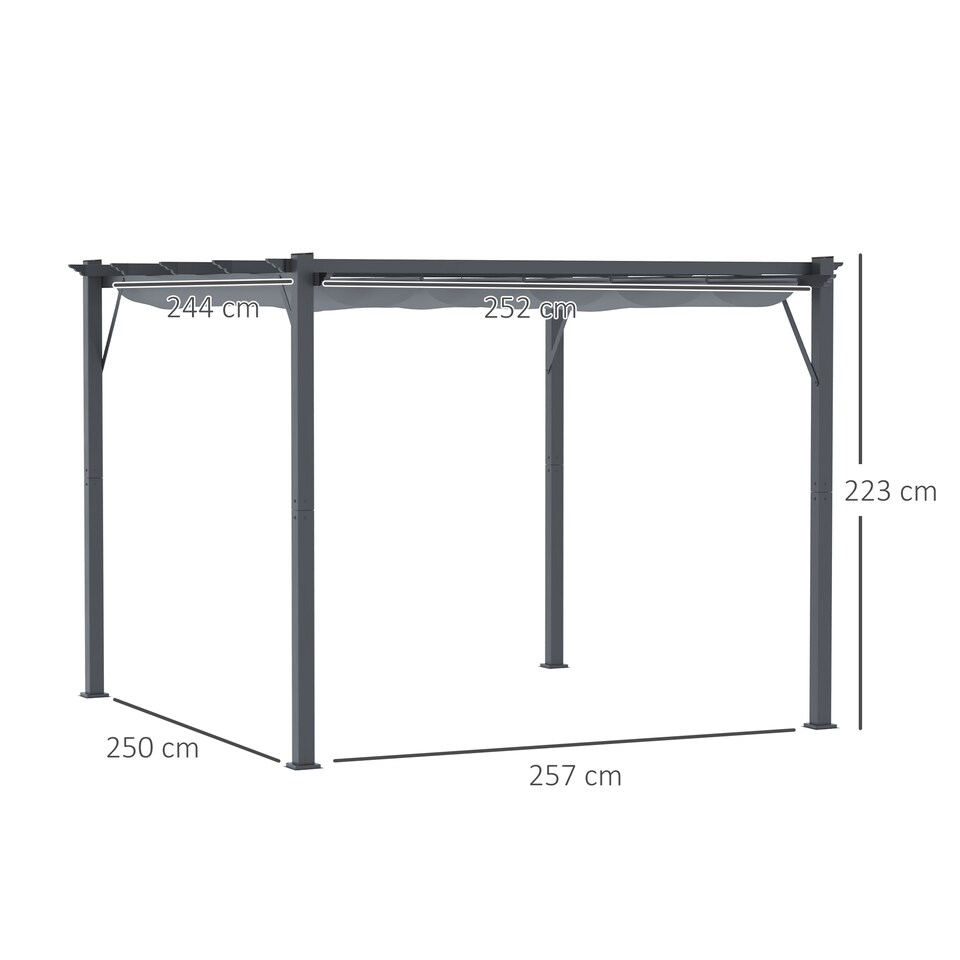 image 1 of Outsunny 3 x 3m Pergola with Retractable Roof Canopy, Aluminium Frame Garden Gazebo Outdoor Sun Shade Shelter for Grill, Patio, Dark Grey