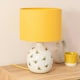 image 1 of ValueLights Bumble Bee Ceramic Bedside Table Lamp with a Yellow Fabric Lampshade - Bulb Included