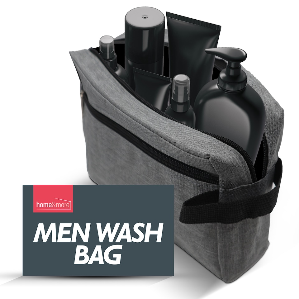 image 1 of 1pk Grey Men’s Wash Bag, Waterproof Toiletry Organiser with Handle, Compact Travel Grooming Bag for Bathroom, Gym & Work