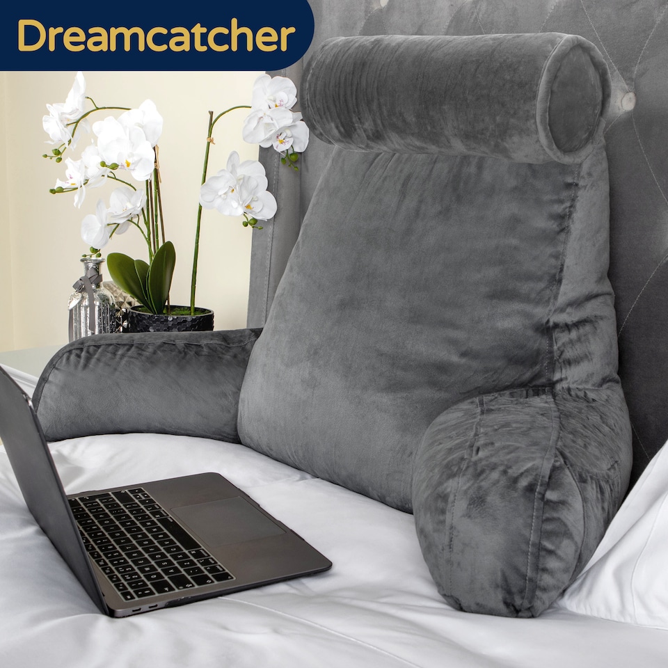 image 1 of Dreamcatcher Deluxe XL Grey Reading Pillow Detachable Headrest, Shredded Memory Foam Cuddle Cuddle Cushion Backrest Arm Support | Grey | Grey | XL - Grey | 1